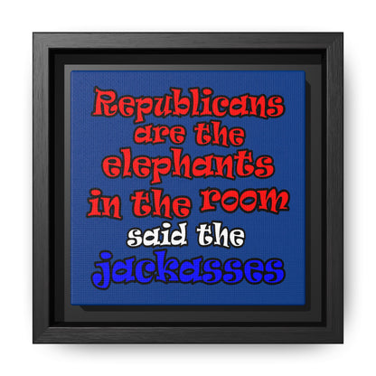 donkeys and elephants - framed canvas art (dark blue)
