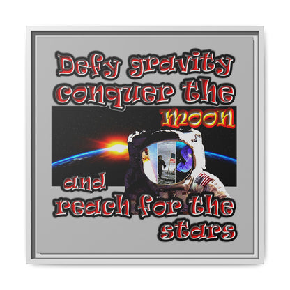 defy conquer reach - framed canvas art (light grey)