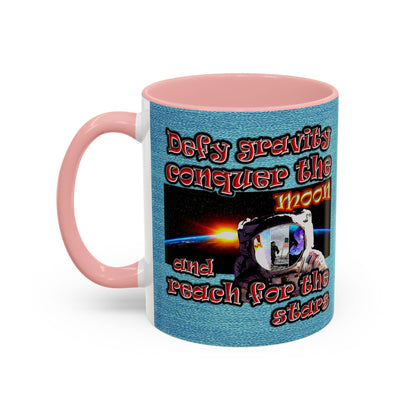 defy conquer reach - Accent Mug (faded blue)