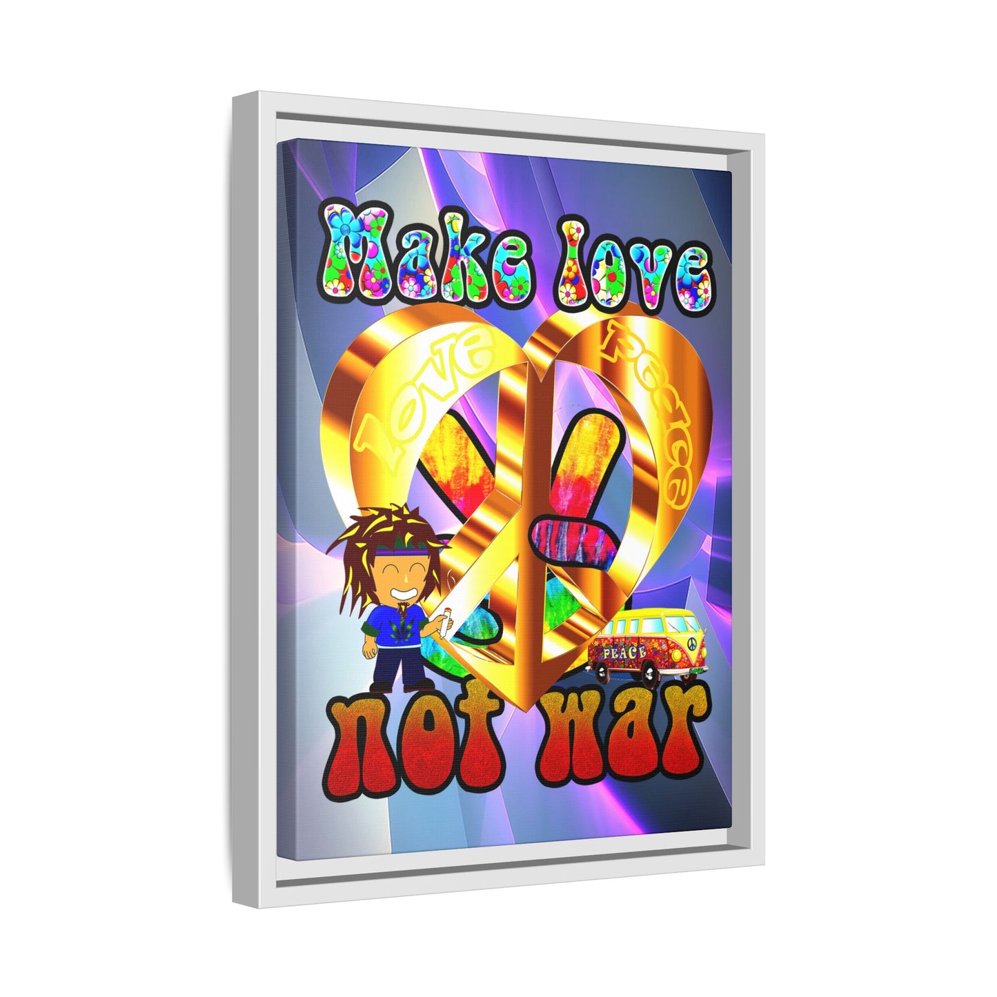 love peace - framed canvas art (grey-pink wave)