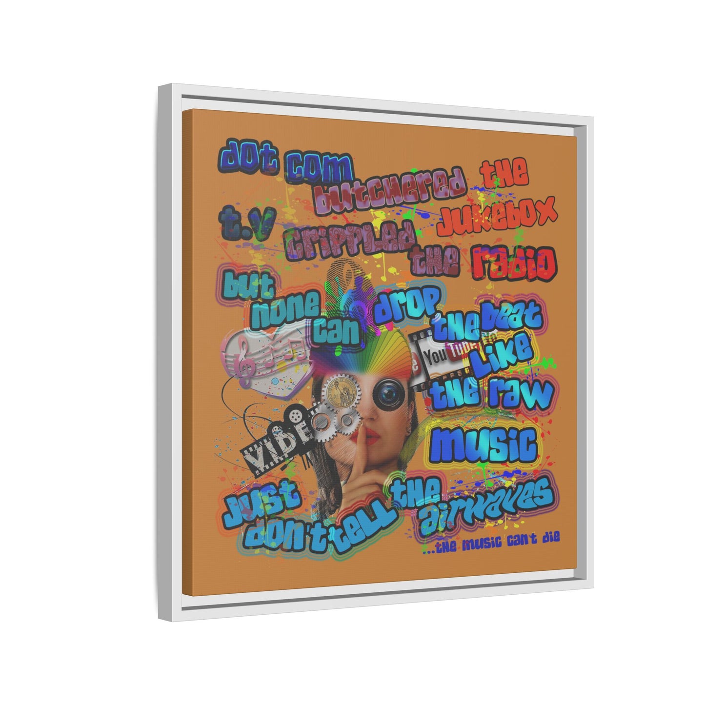 drop the beat - framed canvas art (light brown)