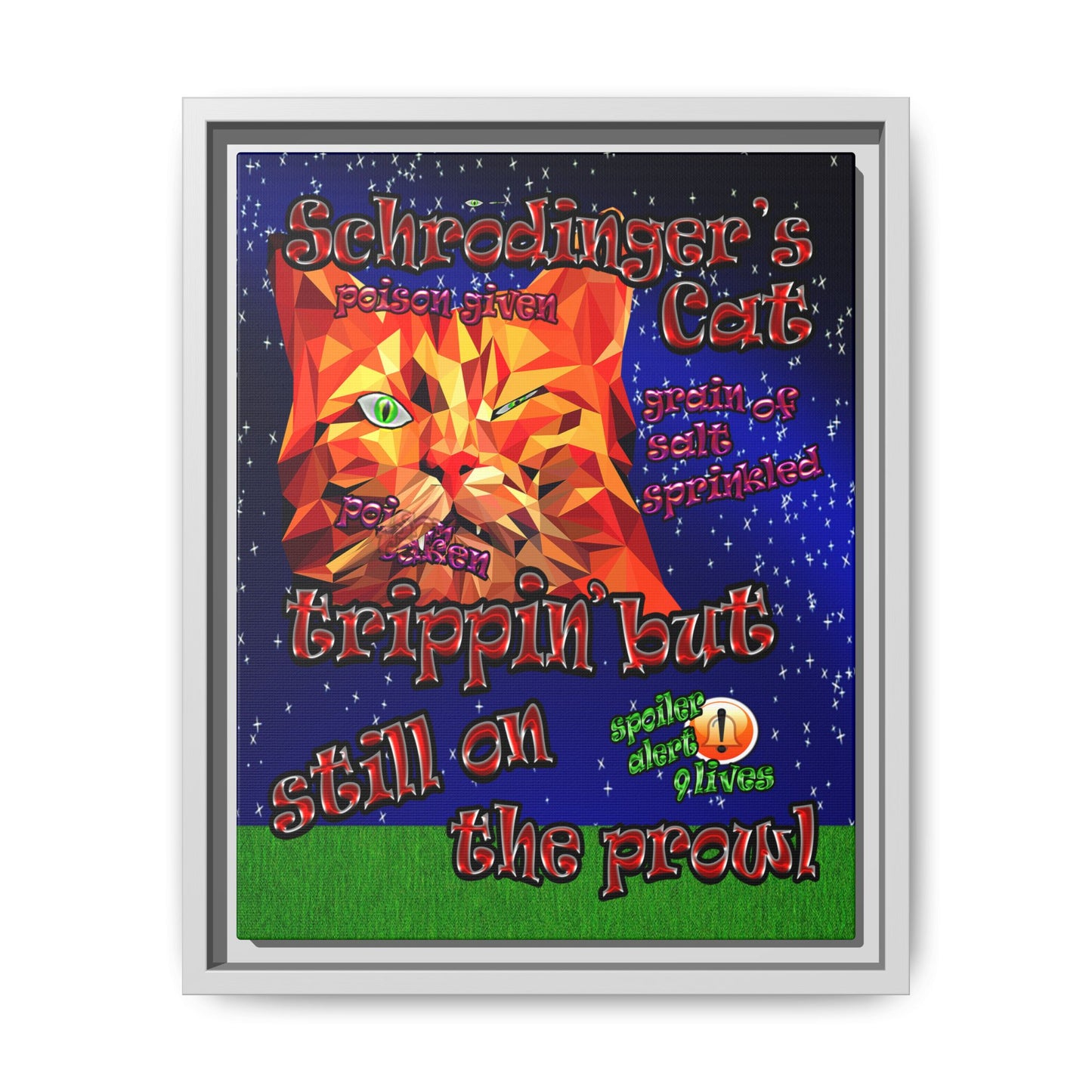 schrodinger's cat - framed canvas art ('snoops' background)
