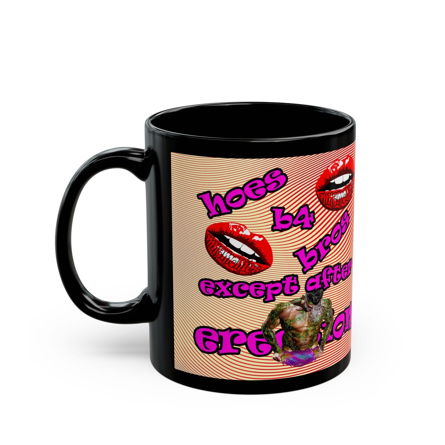 hoes b4 bros - Black Mug (yellow-orange wave)