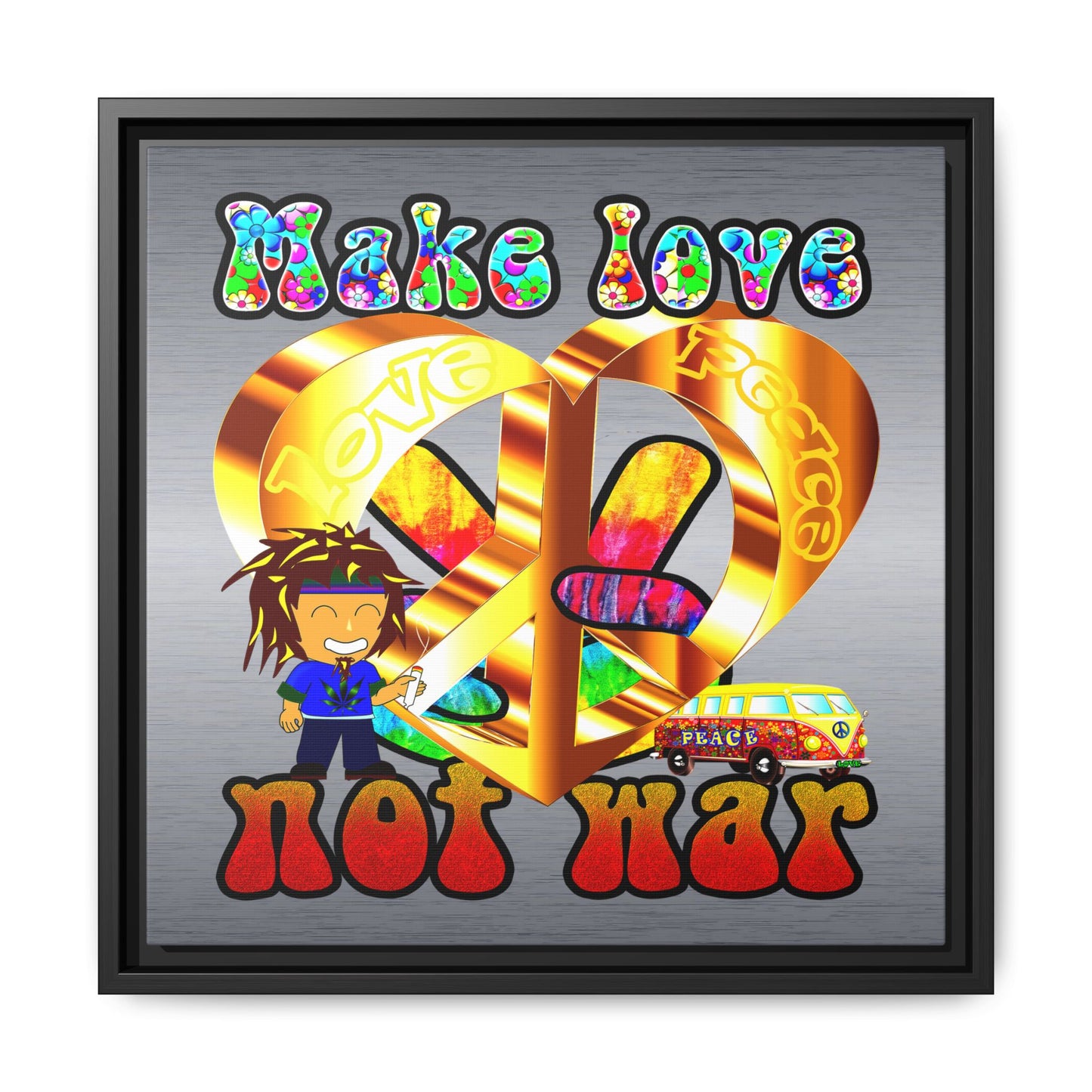 love peace - framed canvas art (brushed nickel)