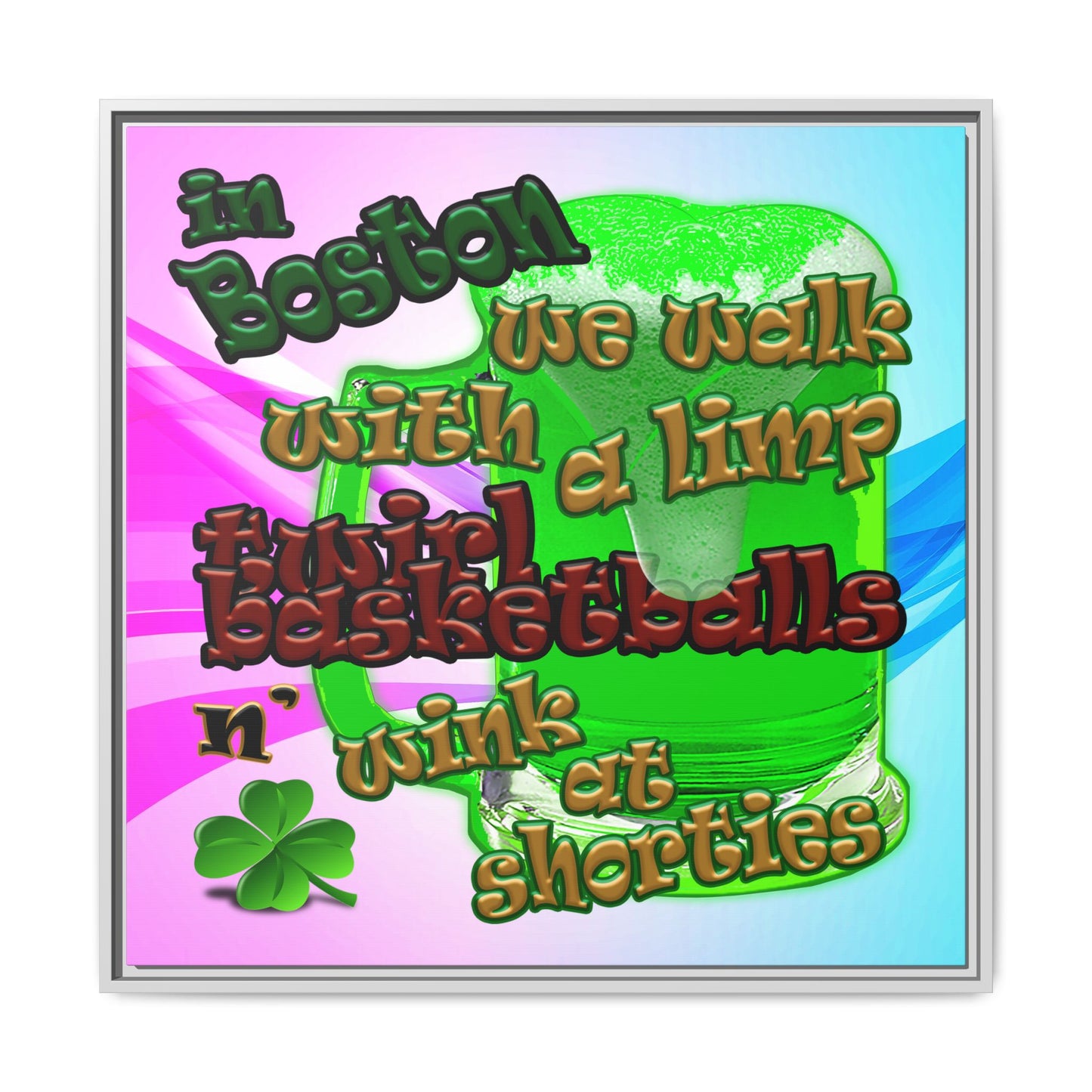 celtics logo - framed canvas art (light blue-pink wave)