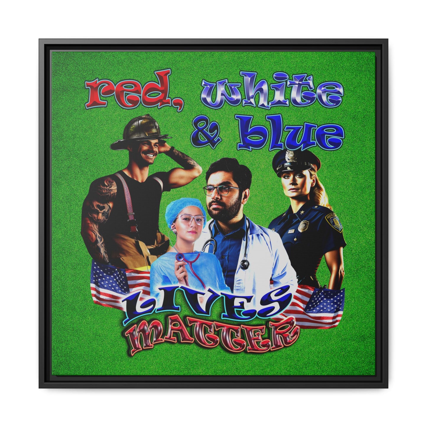 rw&b lives matter - framed canvas art (green turf)