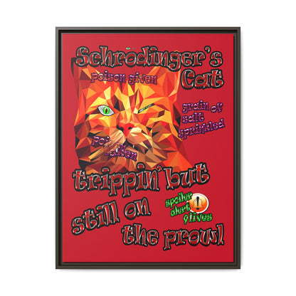 schrodinger's cat - framed canvas art (dark red)