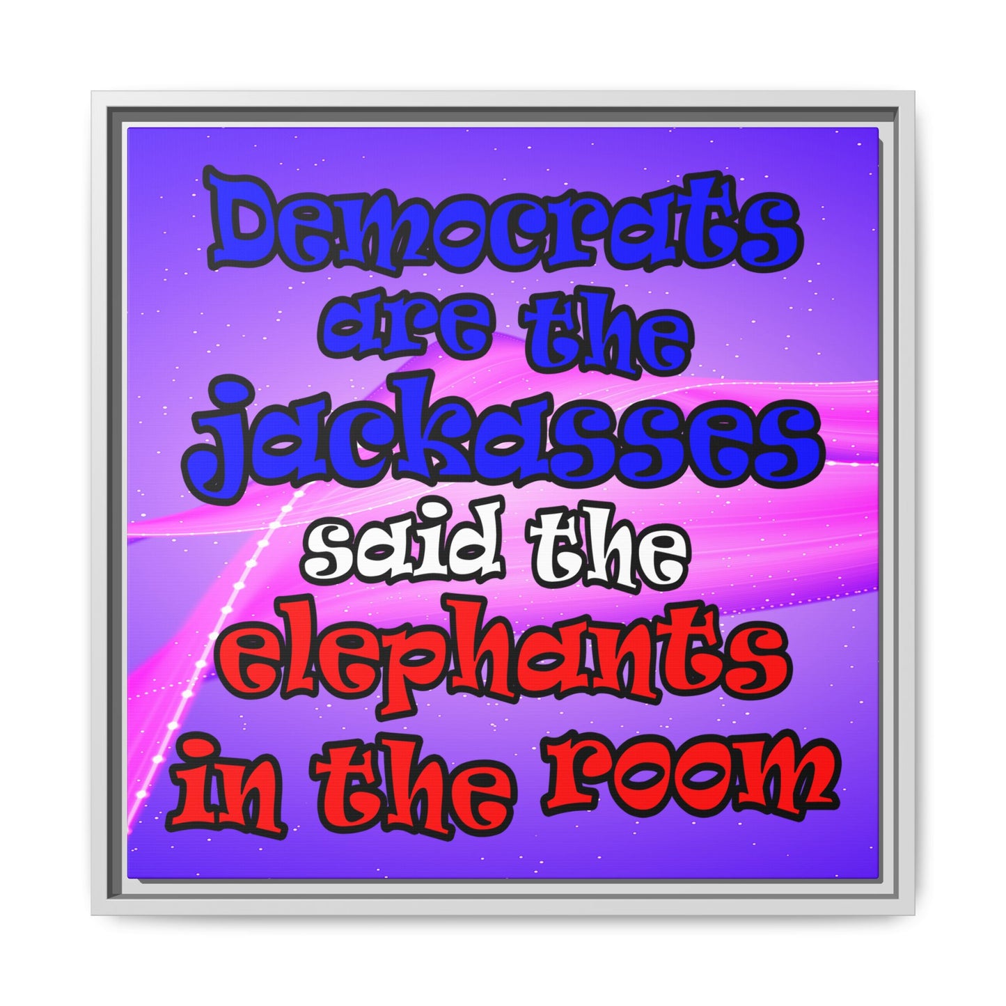 donkeys and elephants - framed canvas art (purple-pink wave)