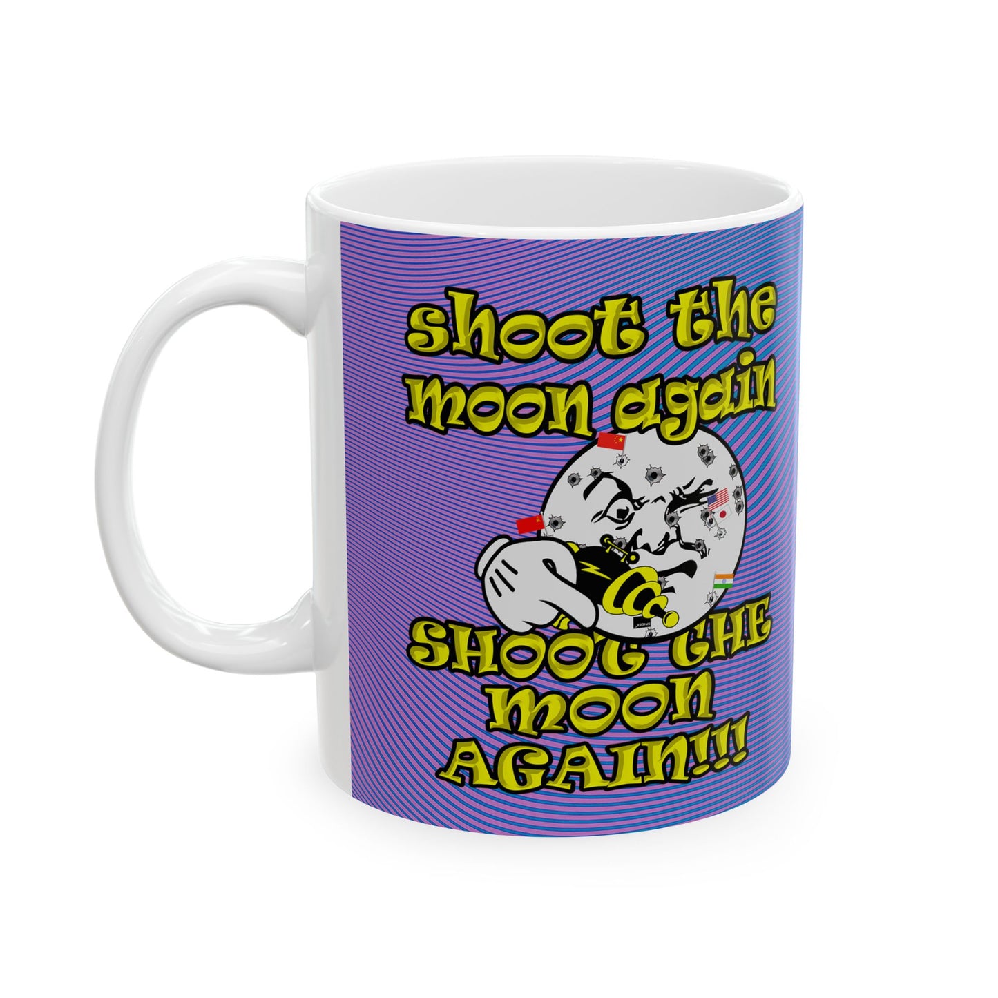 shoot the moon again - White Mug (light blue-purple wave)