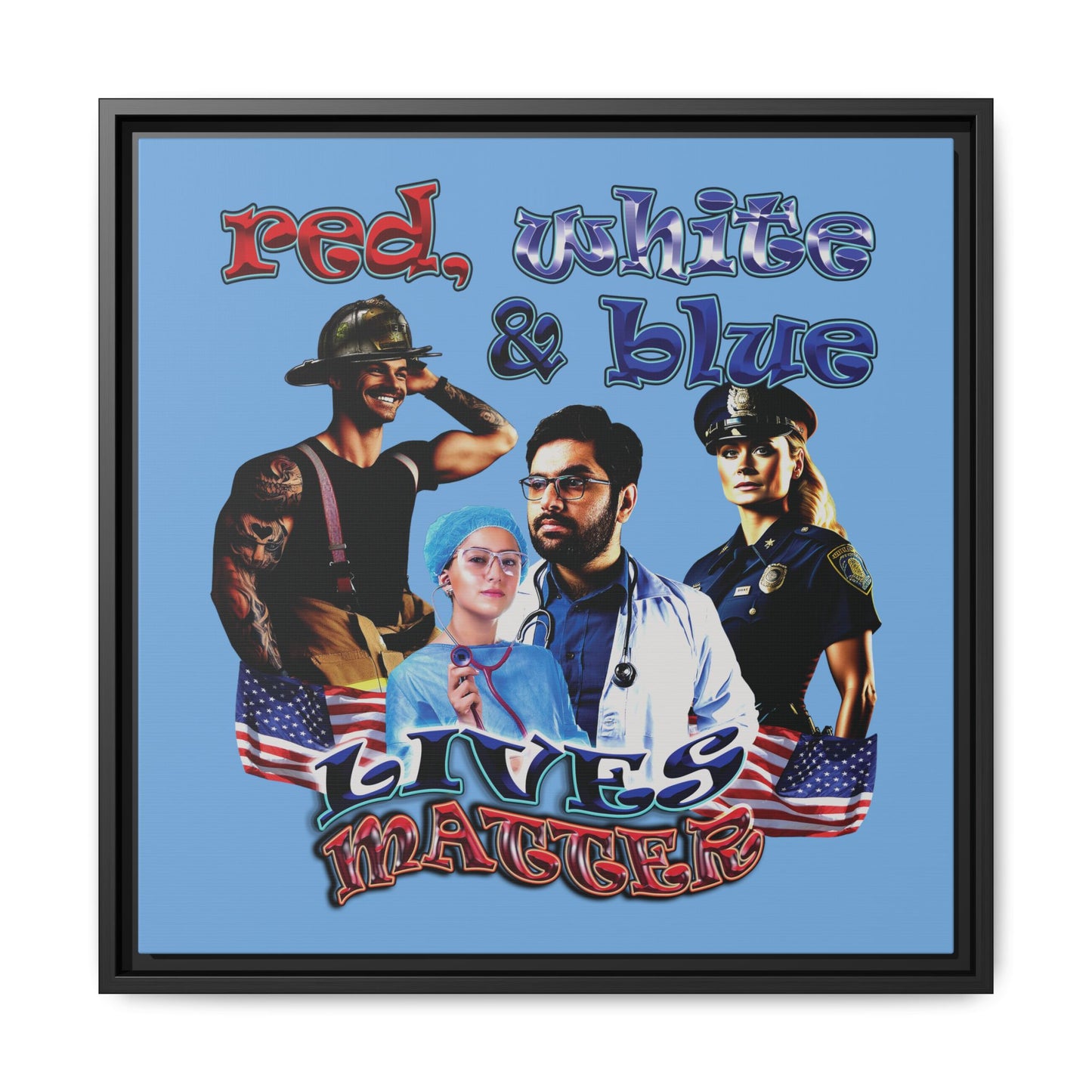 rw&b lives matter - framed canvas art (light blue)