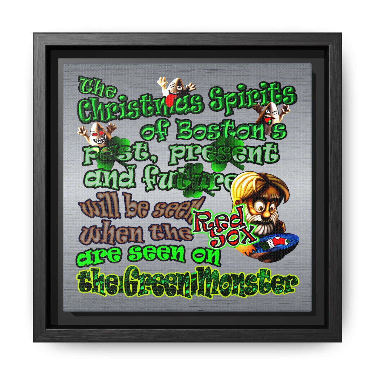 christmas spirits of boston - framed canvas art (brushed nickel)