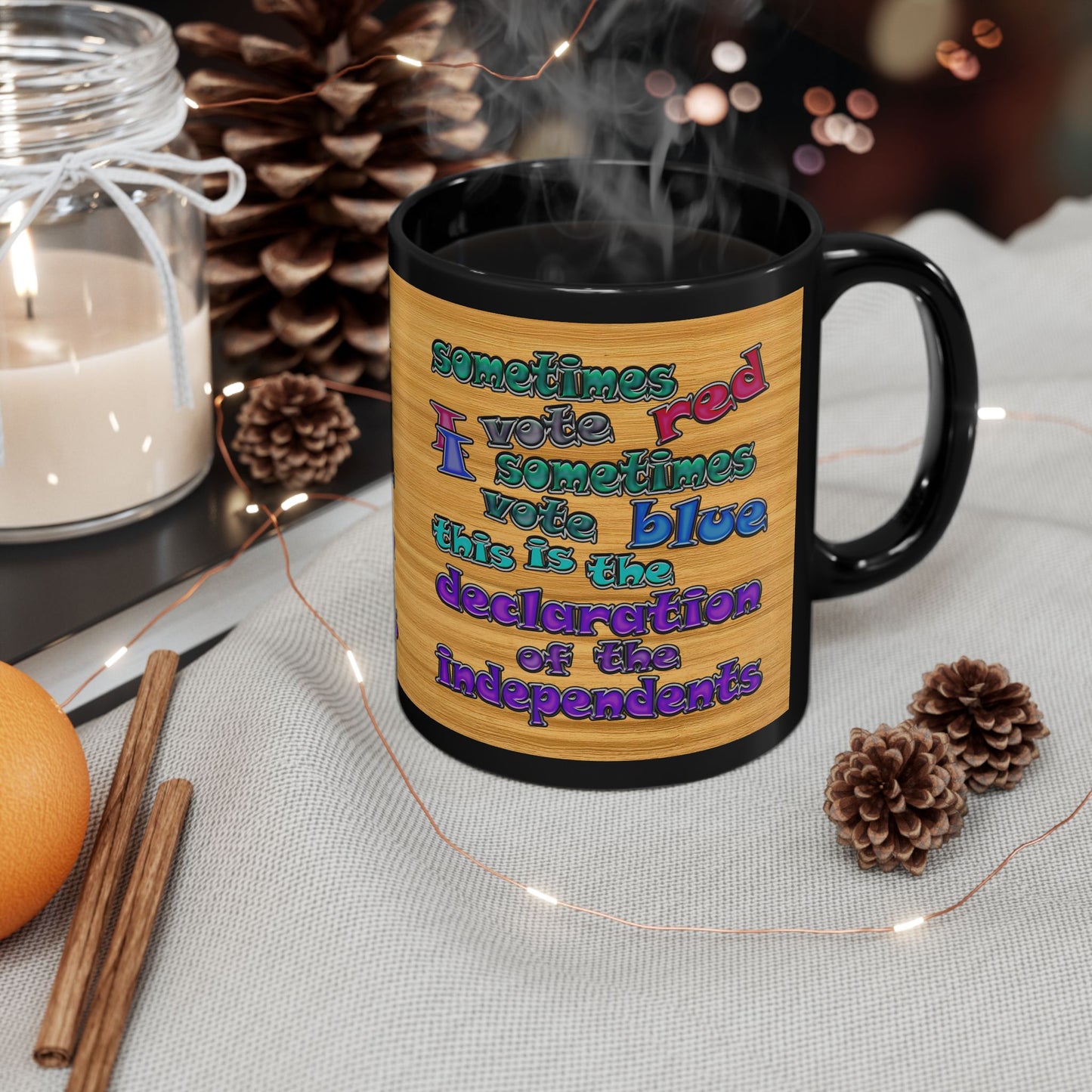 declaration of the independents - Black Mug (butterscotch wood finish)