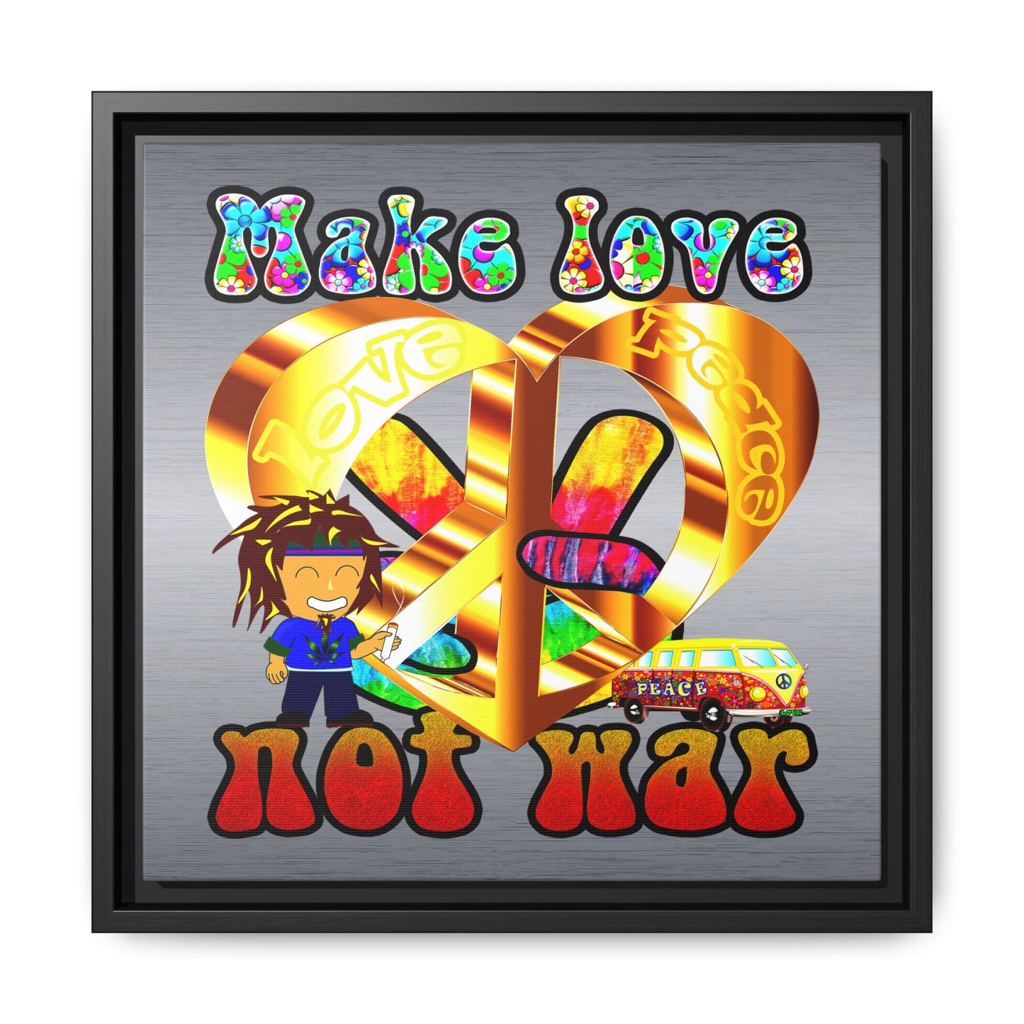 love peace - framed canvas art (brushed nickel)