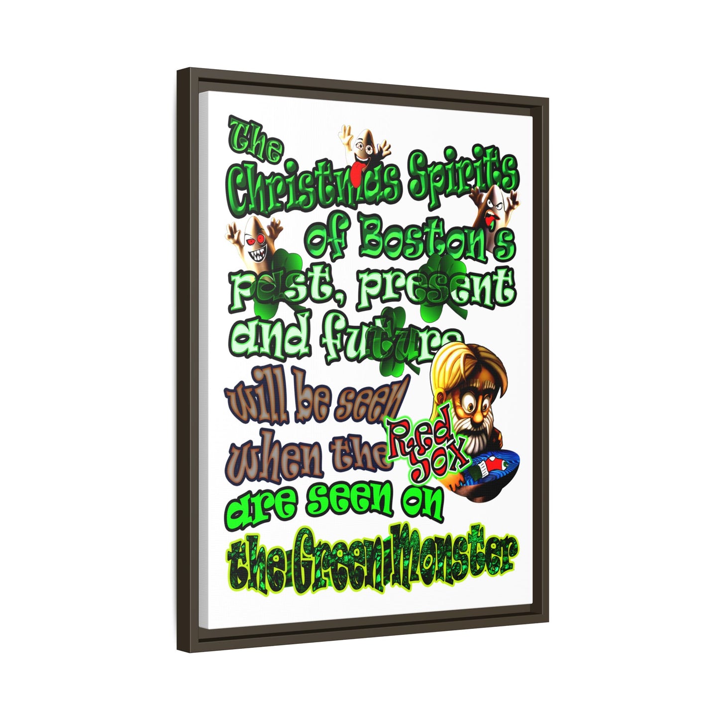 christmas spirits of boston - framed canvas art (white)