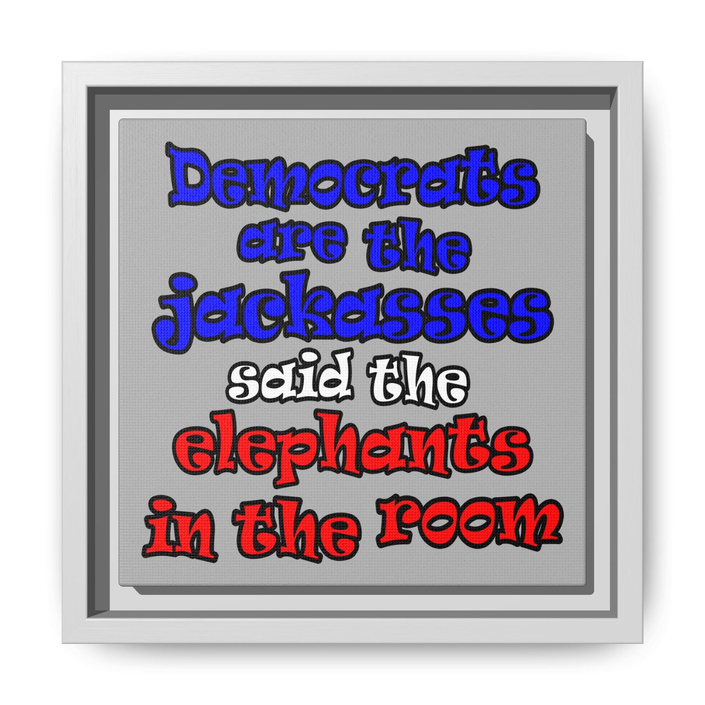 donkeys and elephants - framed canvas art (light grey)