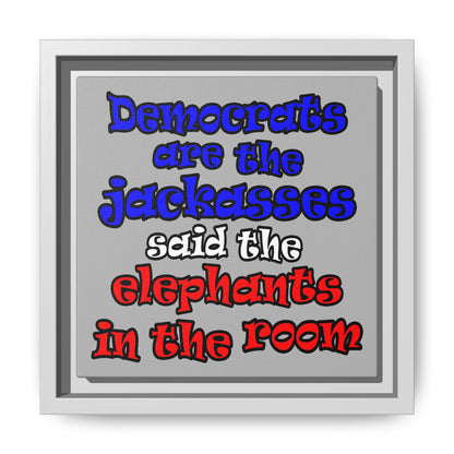 donkeys and elephants - framed canvas art (light grey)