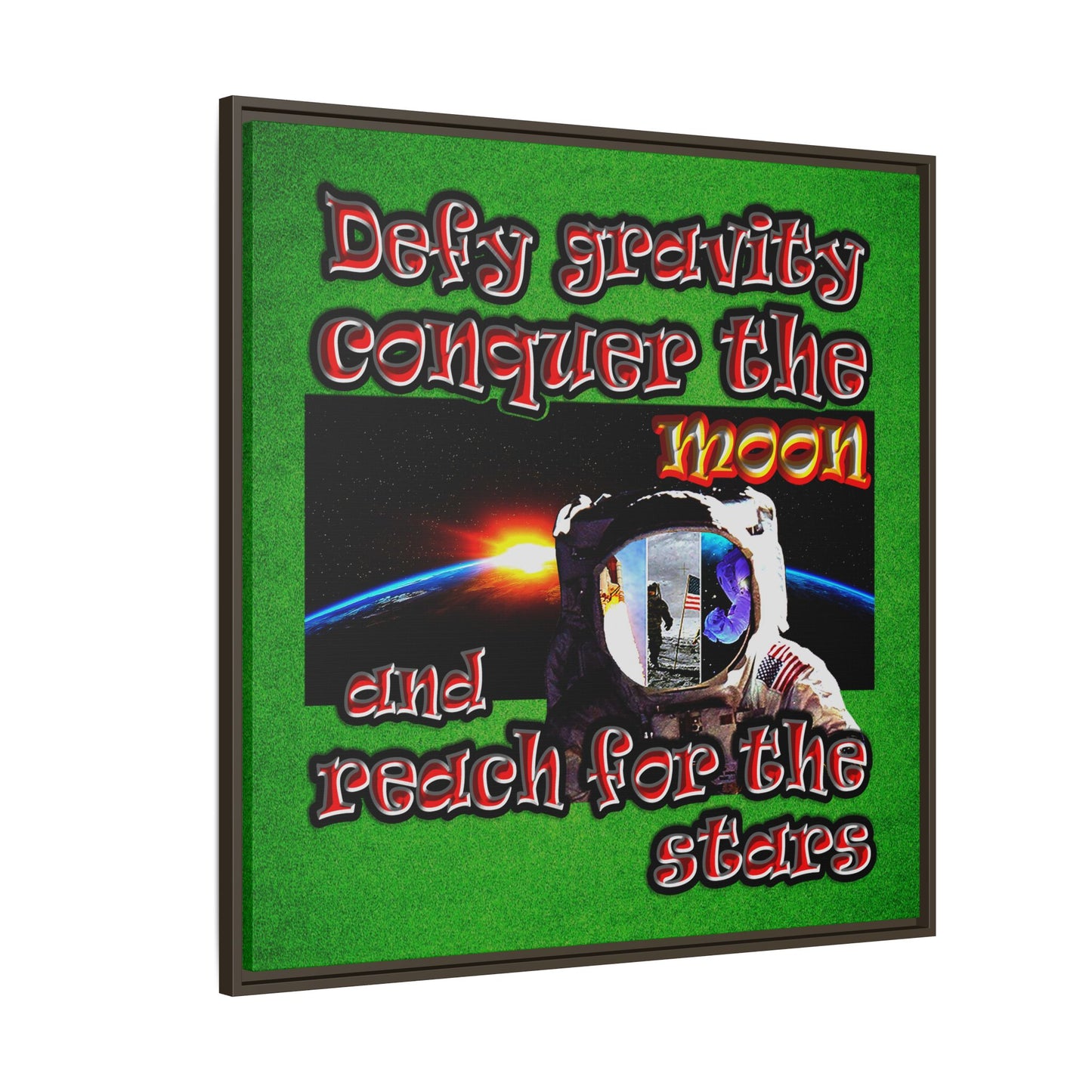defy conquer reach - framed canvas art (green turf)