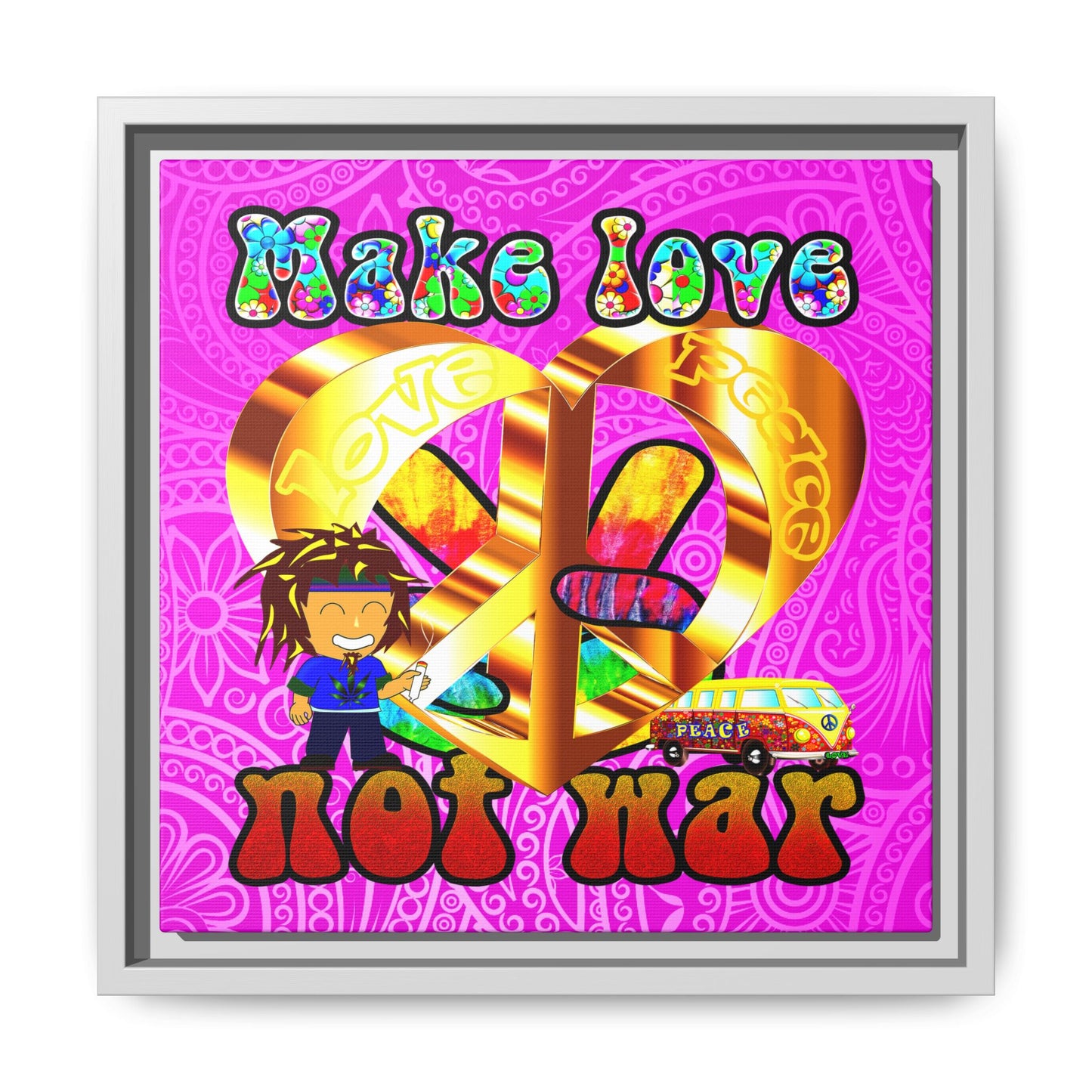 love peace - framed canvas art (pink swirl)