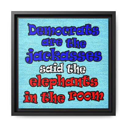 donkeys and elephants - framed canvas art (faded blue)