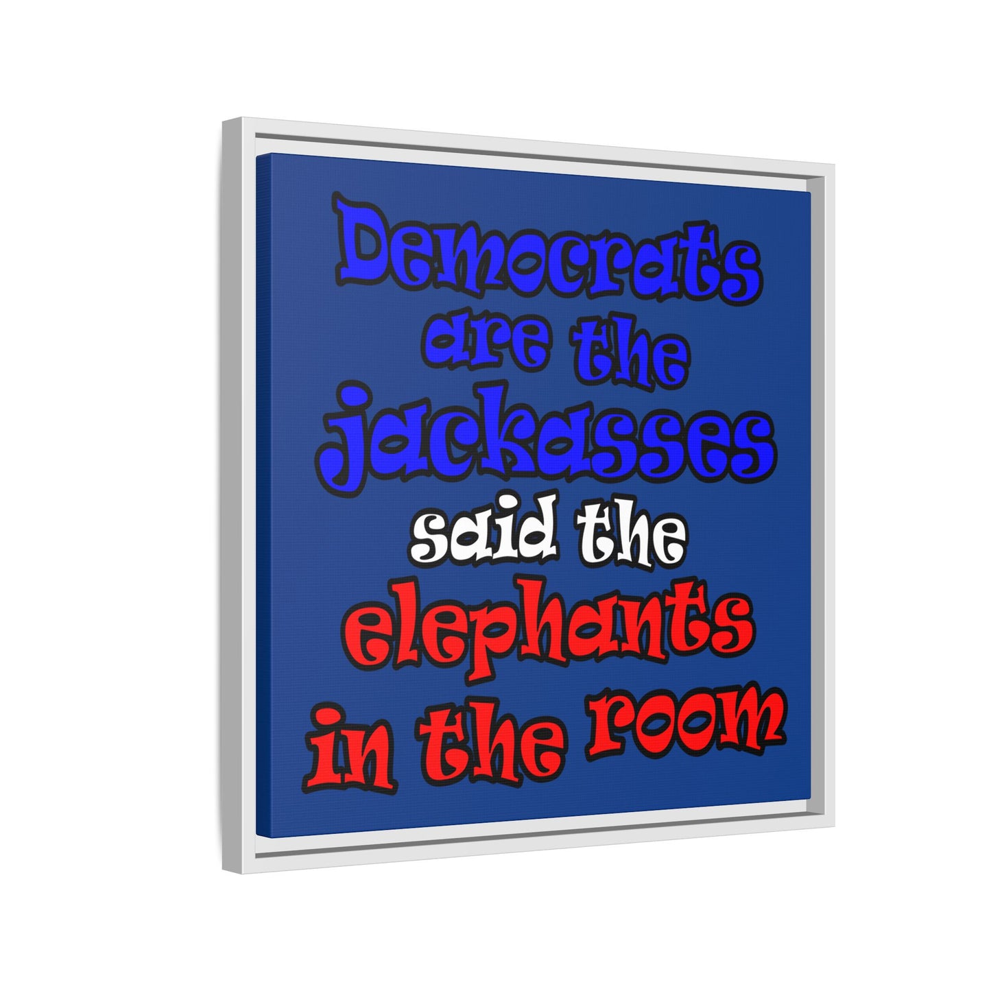donkeys and elephants - framed canvas art (dark blue)