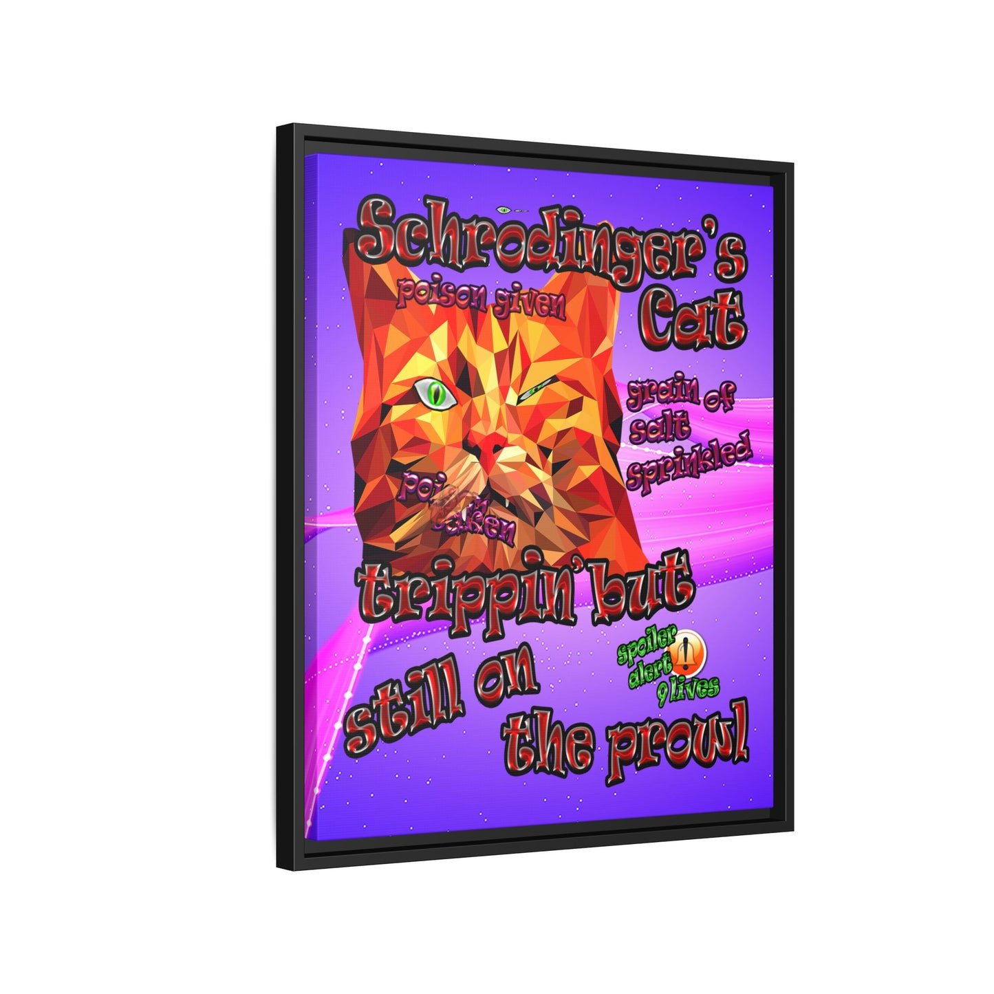 schrodinger's cat - framed canvas art (purple-pink wave)