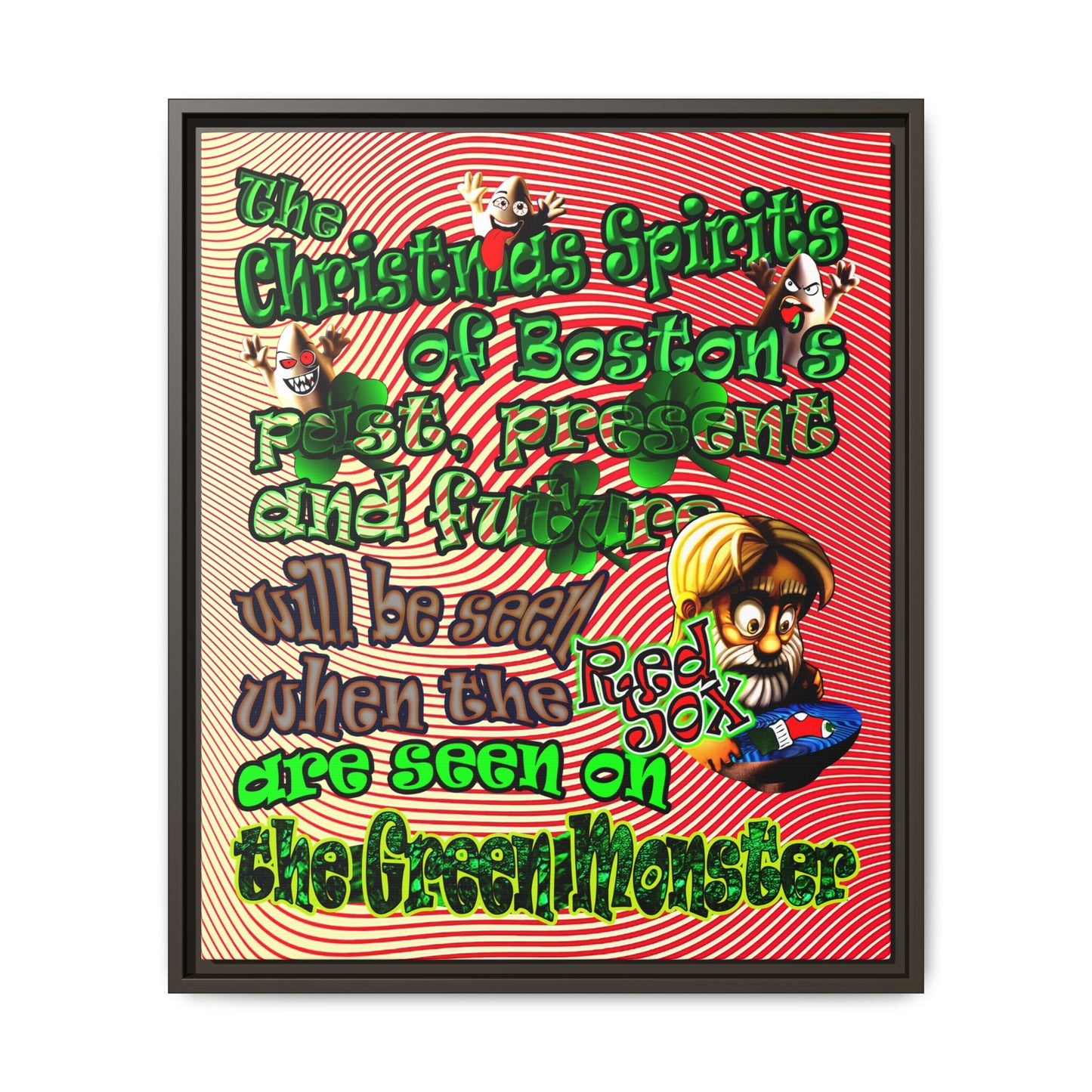 christmas spirits of boston - framed canvas art (yellow-orange wave)