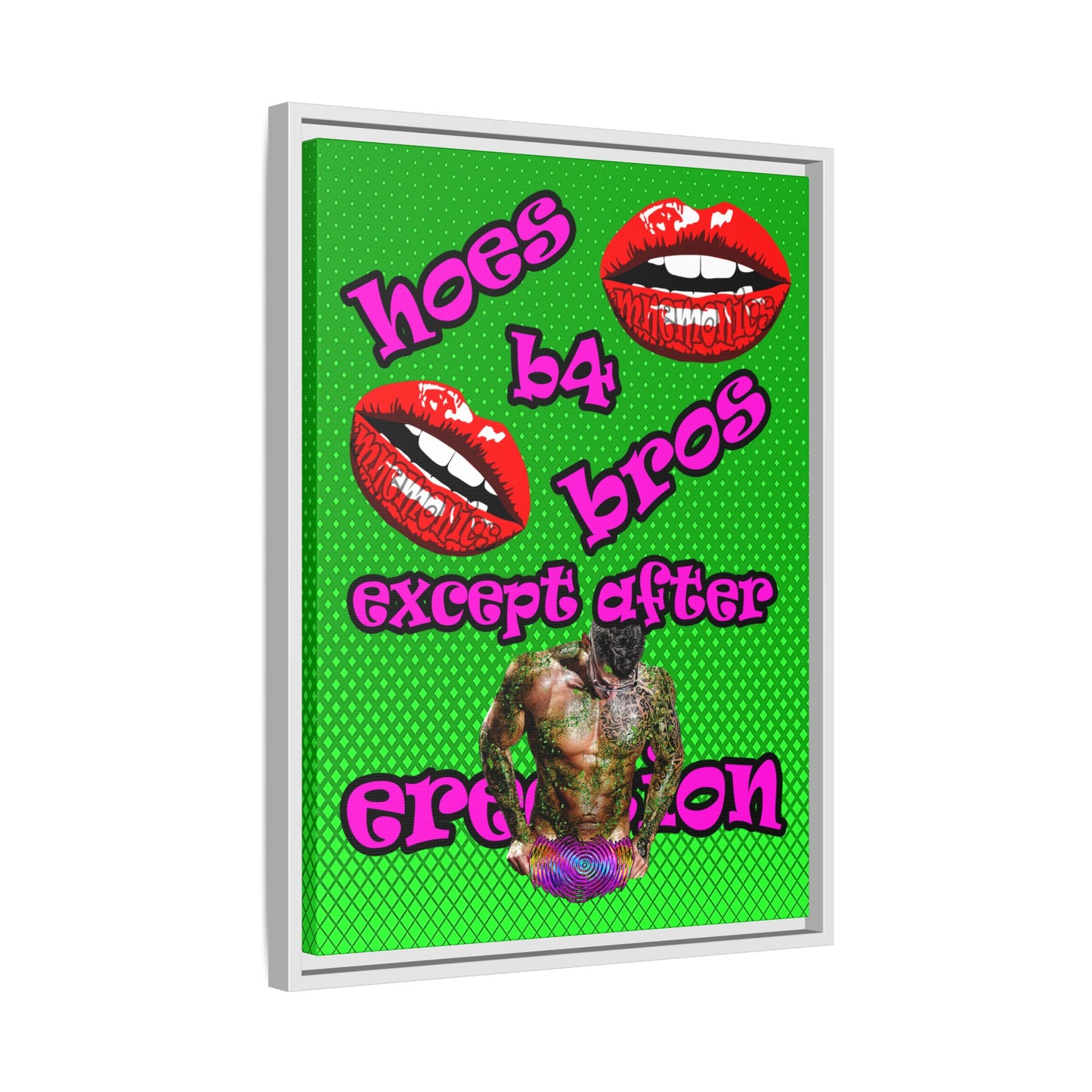 hoes b4 bros - framed canvas art (logo green)