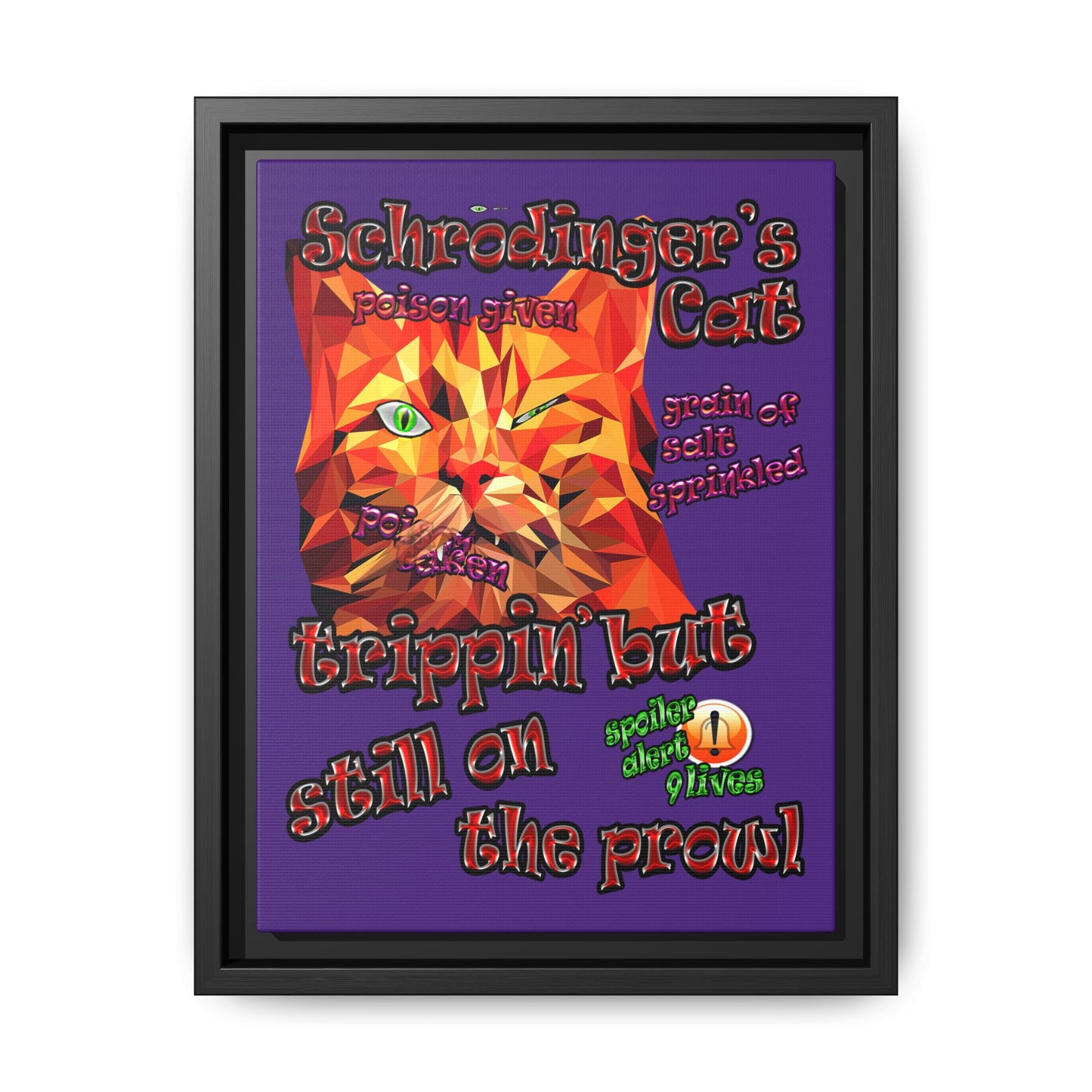 schrodinger's cat - framed canvas art (purple)