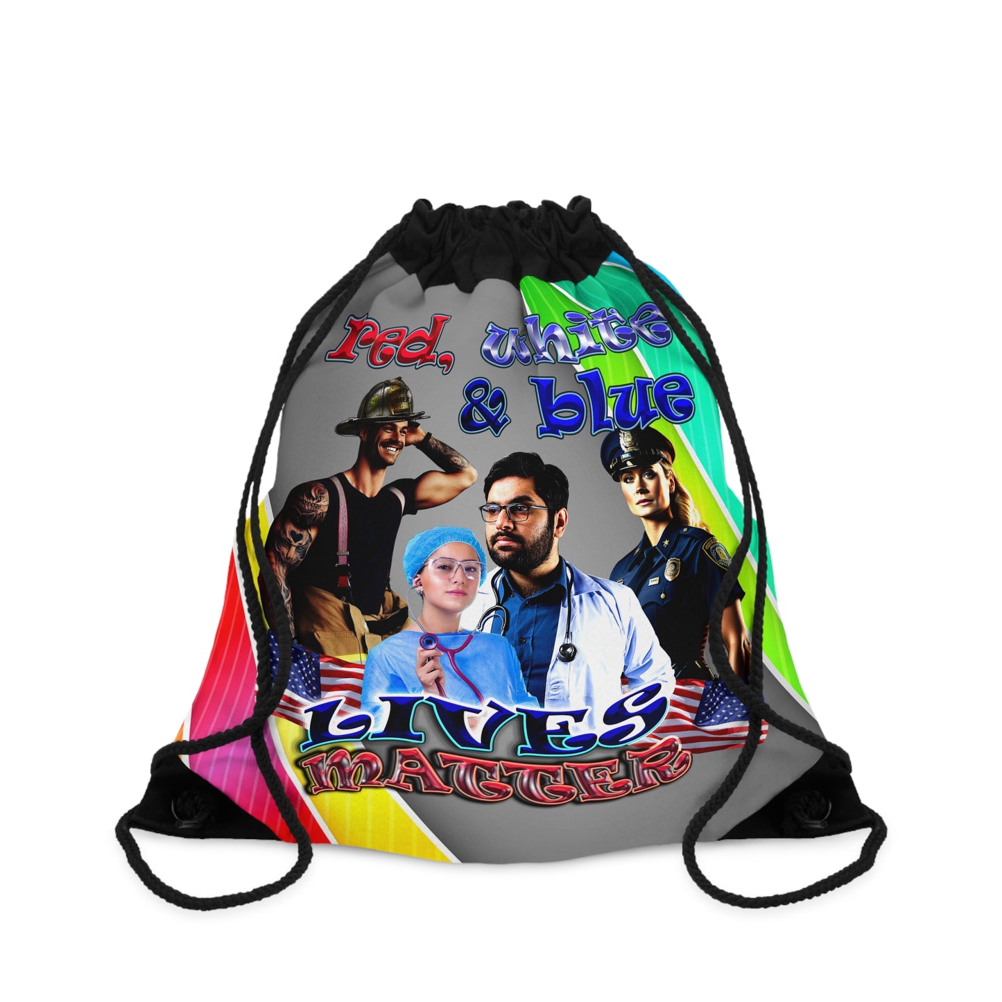 rw&b lives matter - Drawstring Bag (rainbow split)