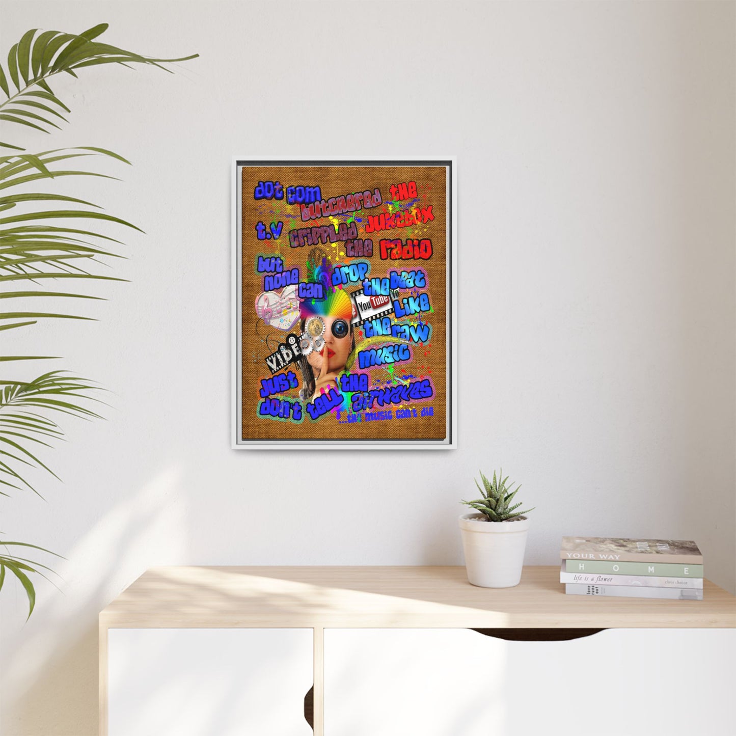 drop the beat - framed canvas art (brown papyrus)