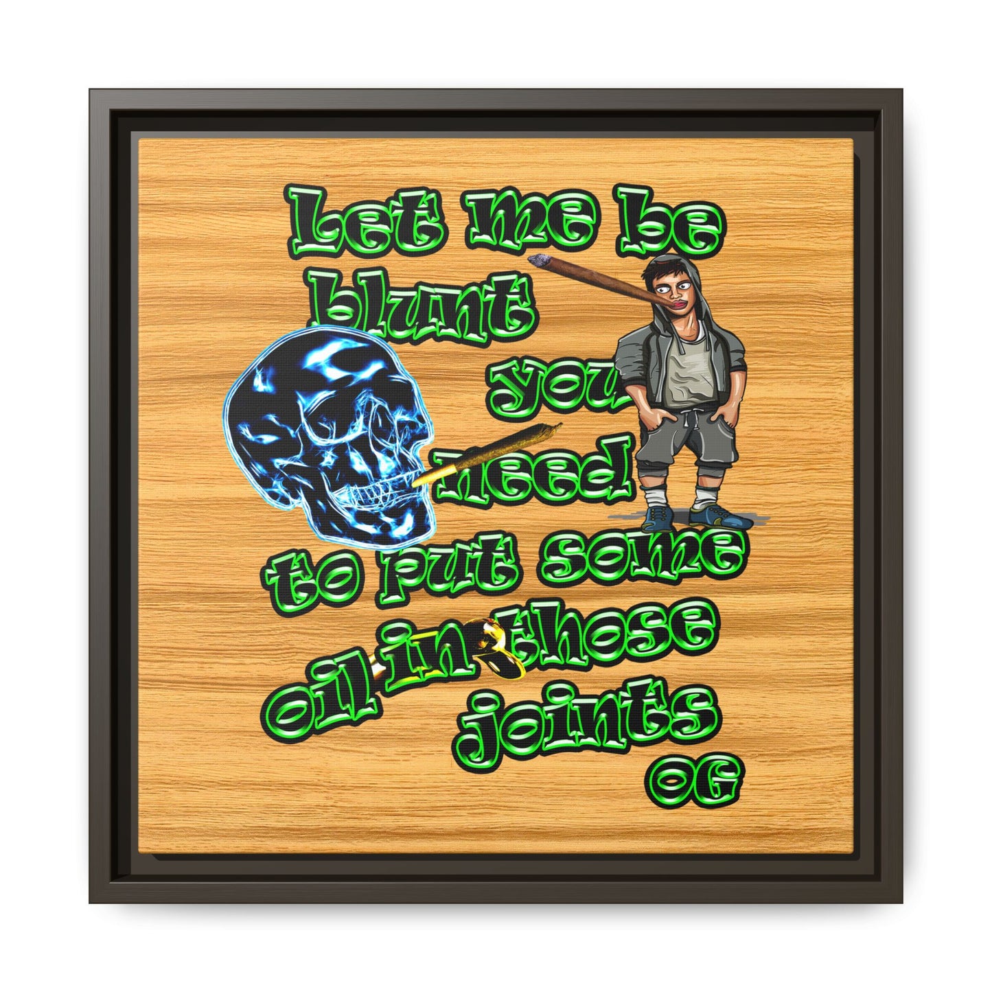 og - framed canvas art (butterscotch wood finish)