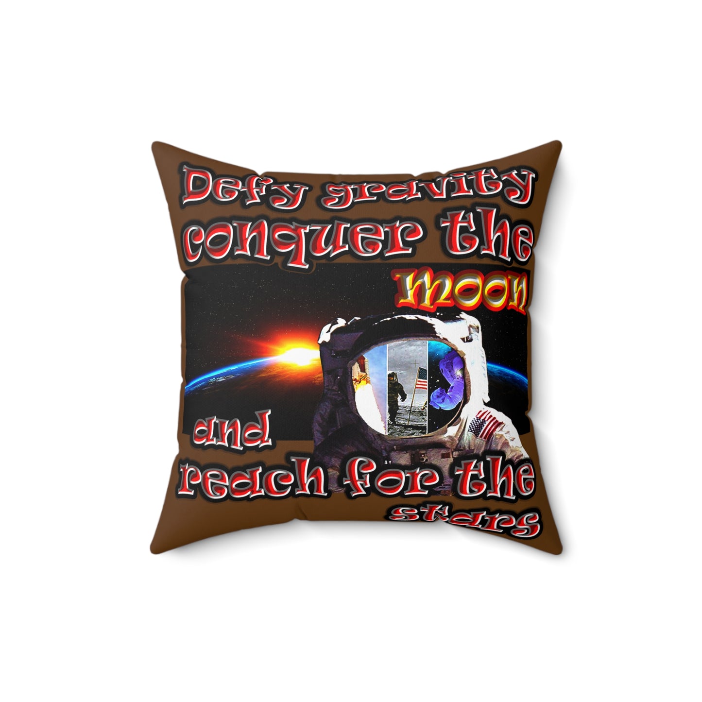 defy conquer reach - Spun Polyester Square Pillow - (brown)