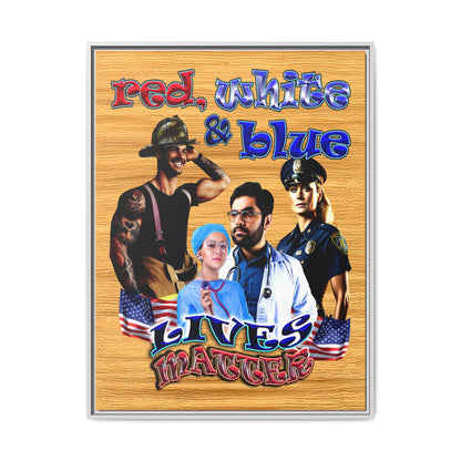 rw&b lives matter - framed canvas art (butterscotch wood finish)