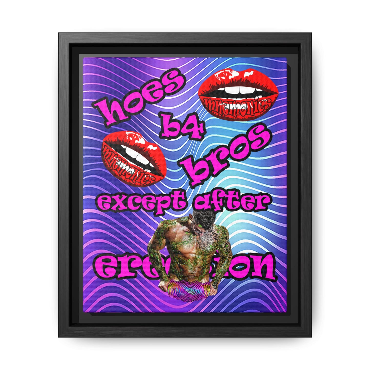 hoes b4 bros - framed canvas art (purple wave)