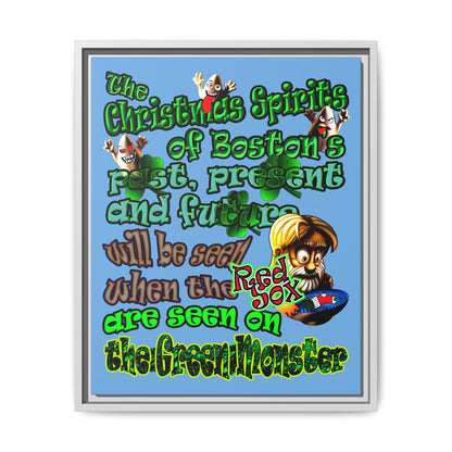 christmas spirits of boston - framed canvas art (light blue)