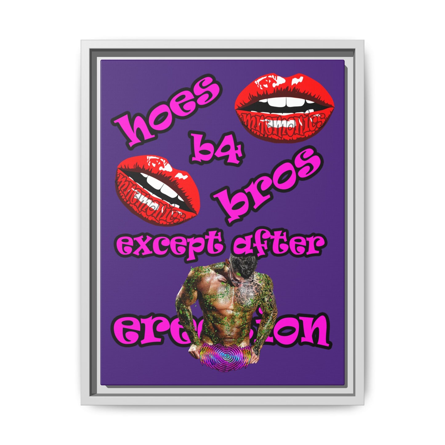 hoes b4 bros - framed canvas art (purple)