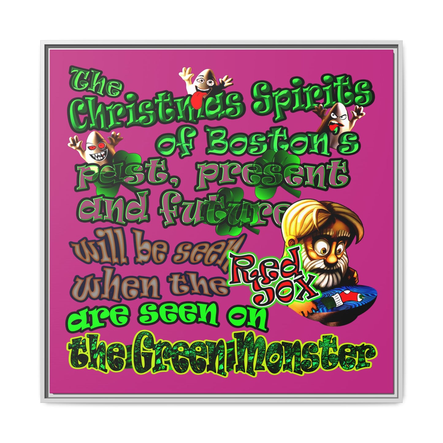 christmas spirits of boston - framed canvas art (pink)