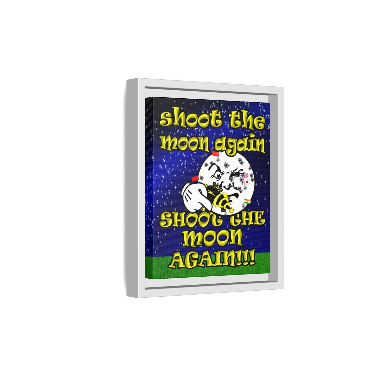 shoot the moon again - framed canvas art ('snoops' background)