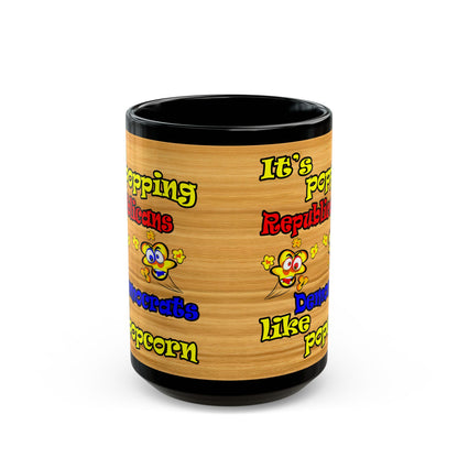 popping like popcorn - Black Mug (butterscotch wood finish)