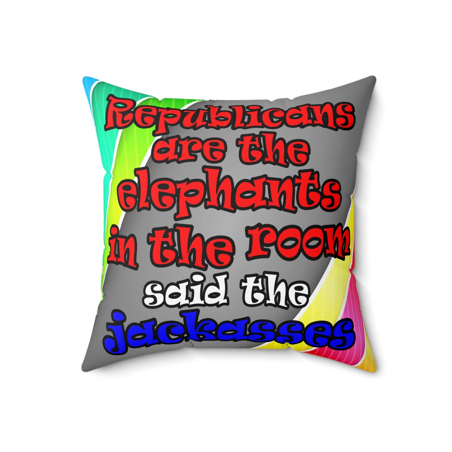 donkeys and elephants - Spun Polyester Square Pillow - (rainbow split)