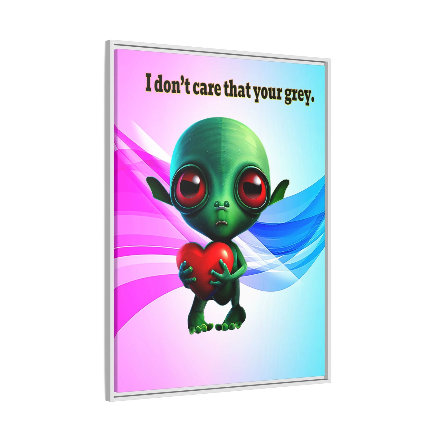 I don't care that your grey - framed canvas art (light blue-pink wave)
