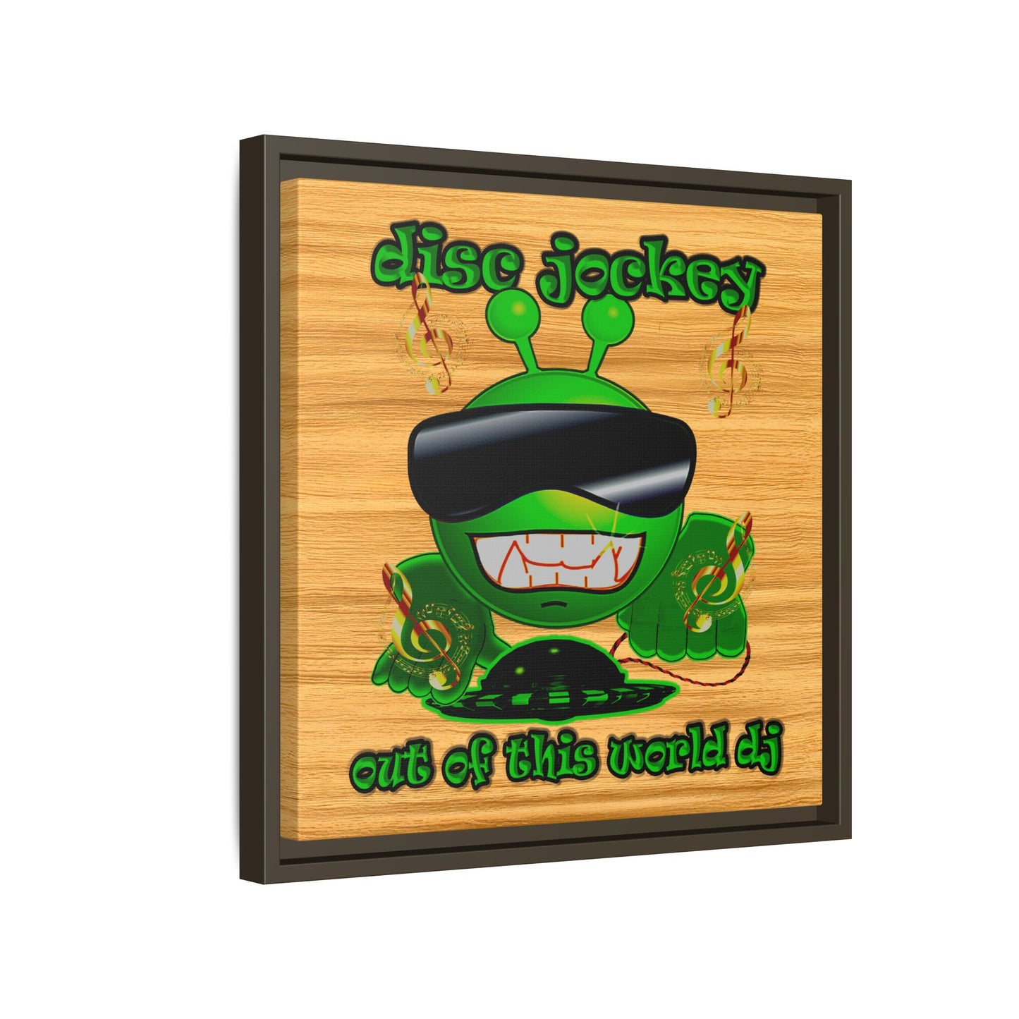 disc jockey - framed canvas art (butterscotch wood finish)