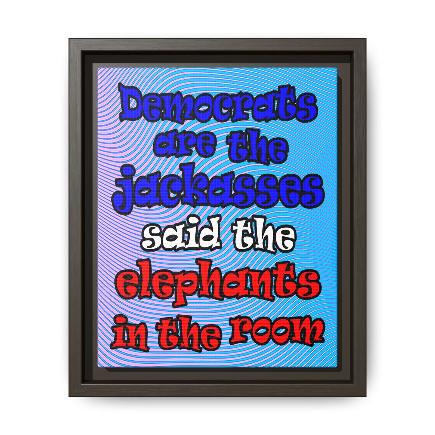 donkeys and elephants - framed canvas art (light blue-purple wave)