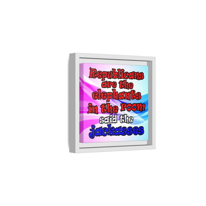 donkeys and elephants - framed canvas art (light blue-pink wave)