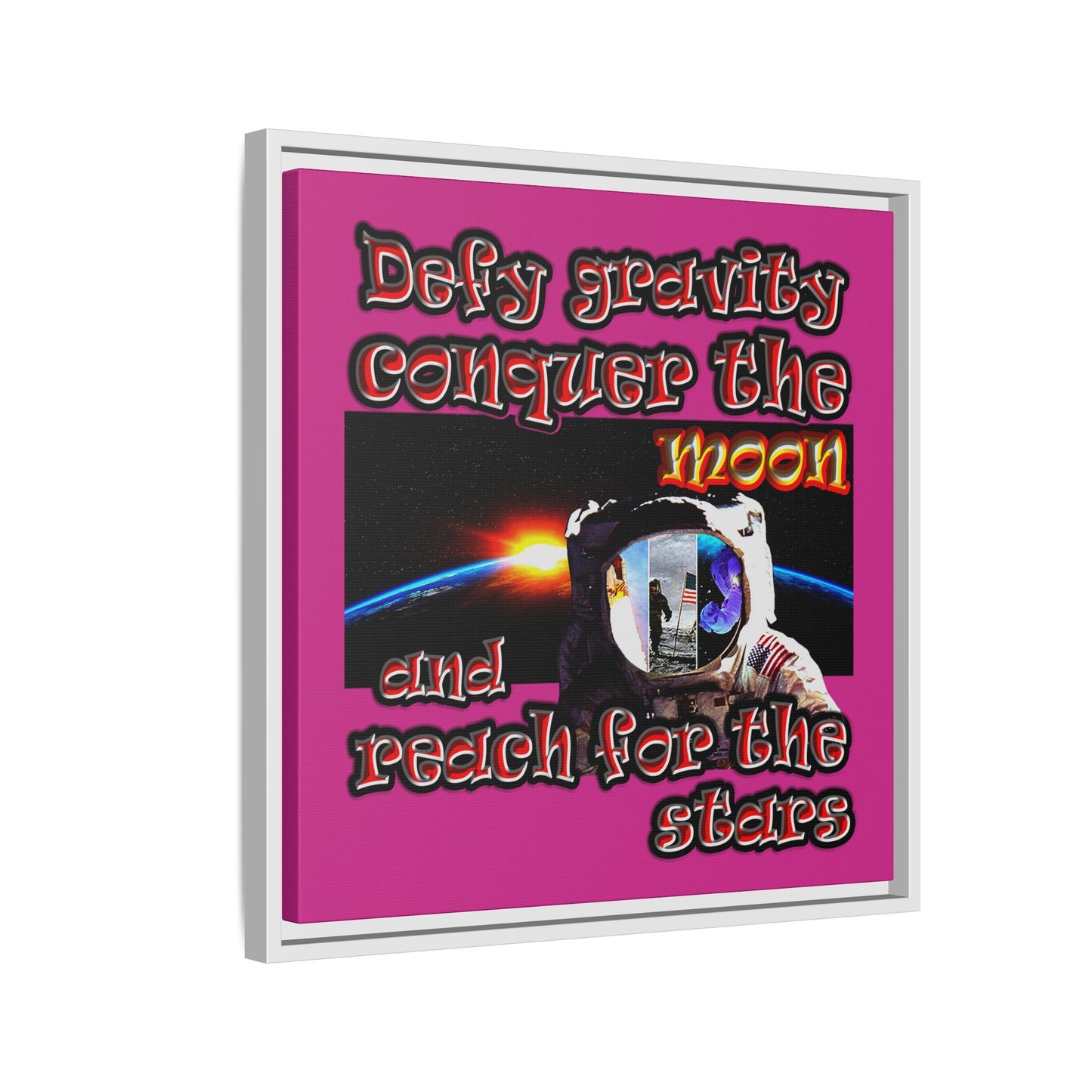 defy conquer reach - framed canvas art (pink)