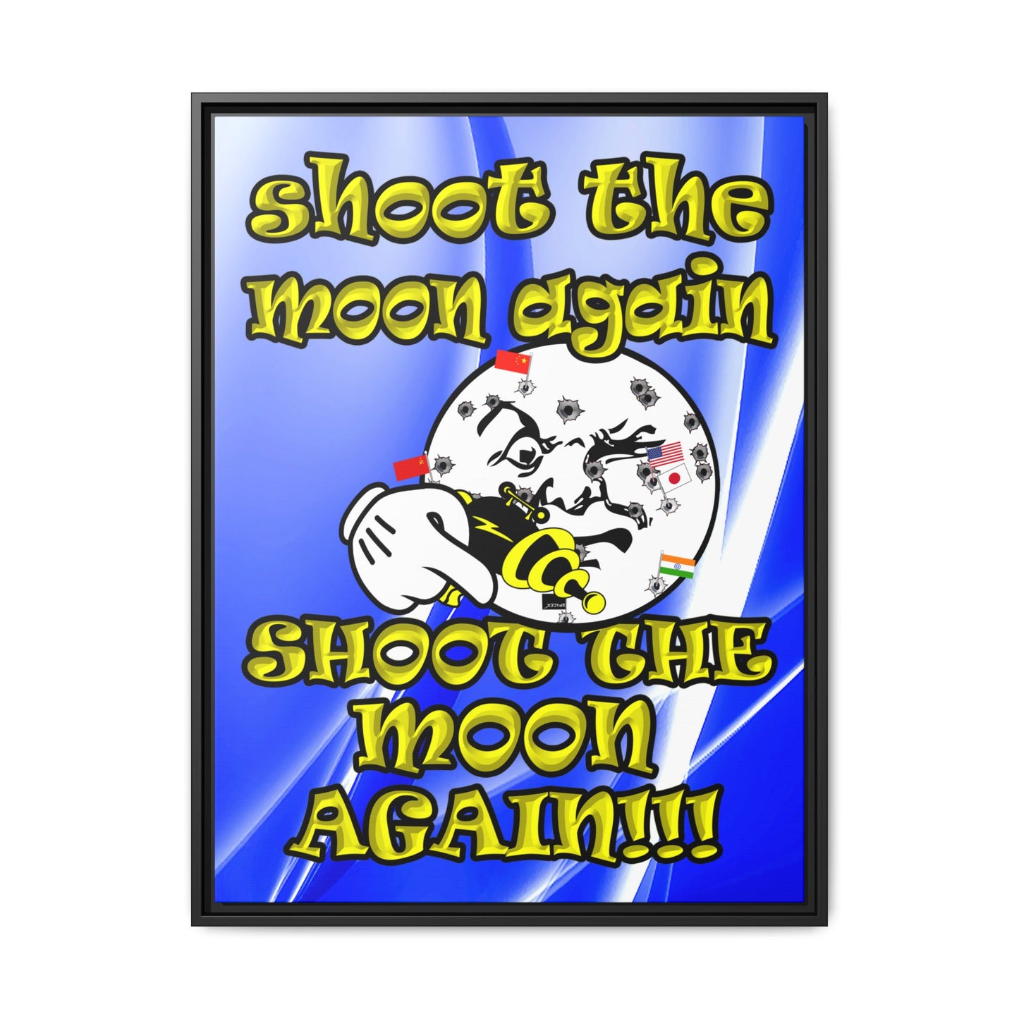 shoot the moon again - framed canvas art (blue-white wave)