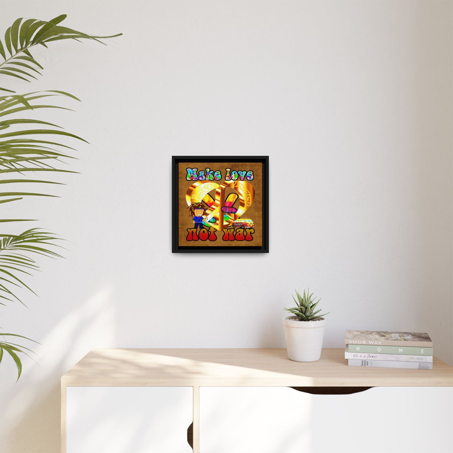 love peace - framed canvas art (brown papyrus)
