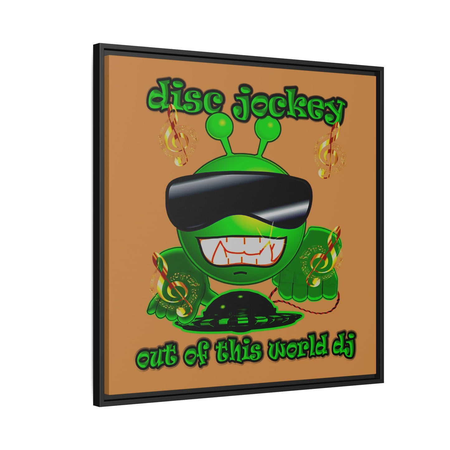 disc jockey - framed canvas art (light brown)