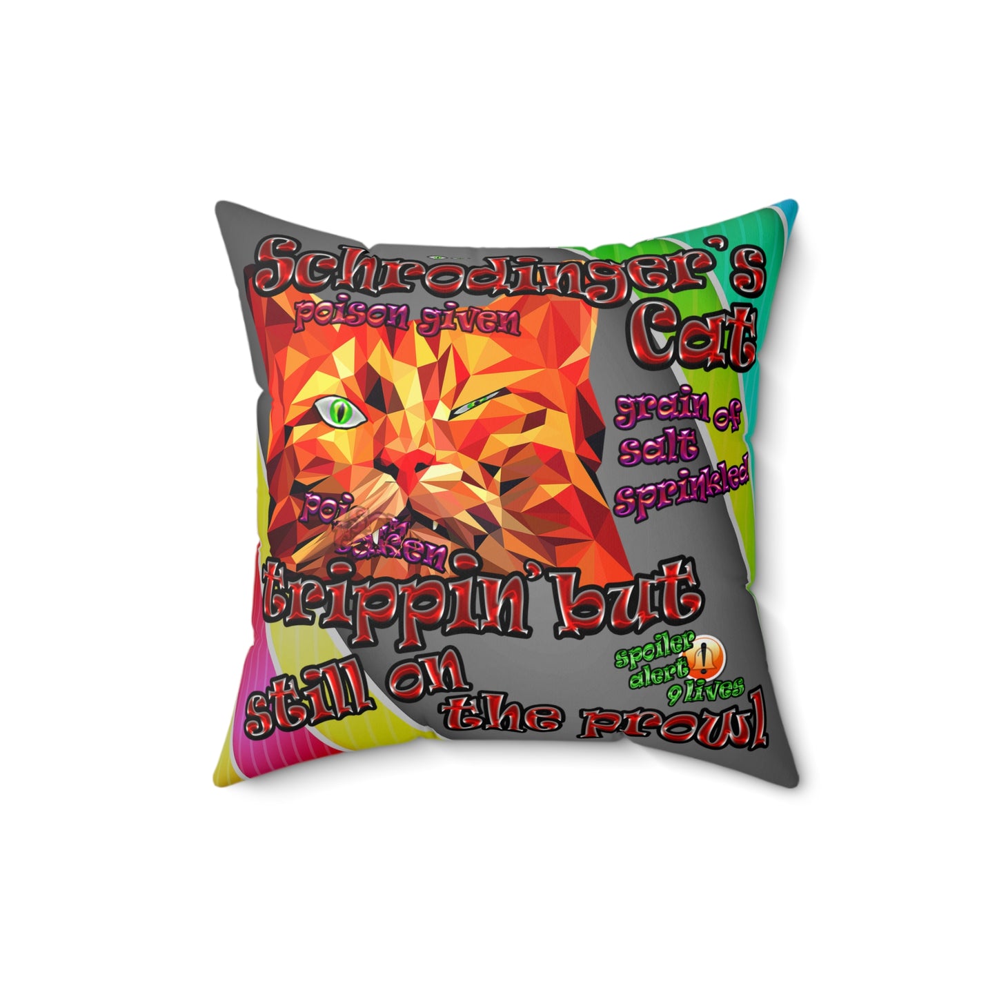 schrodinger's cat - Spun Polyester Square Pillow - (rainbow split)