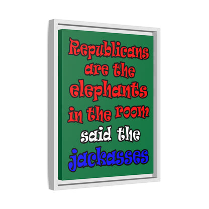 donkeys and elephants - framed canvas art (dark green)
